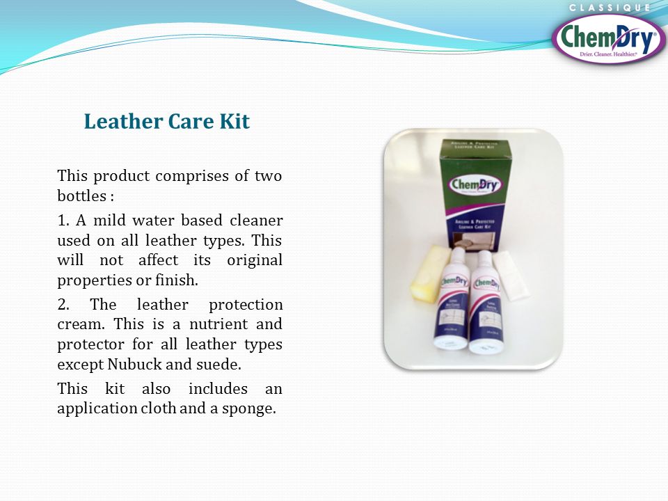 Leather Care Kit This product comprises of two bottles : 1.