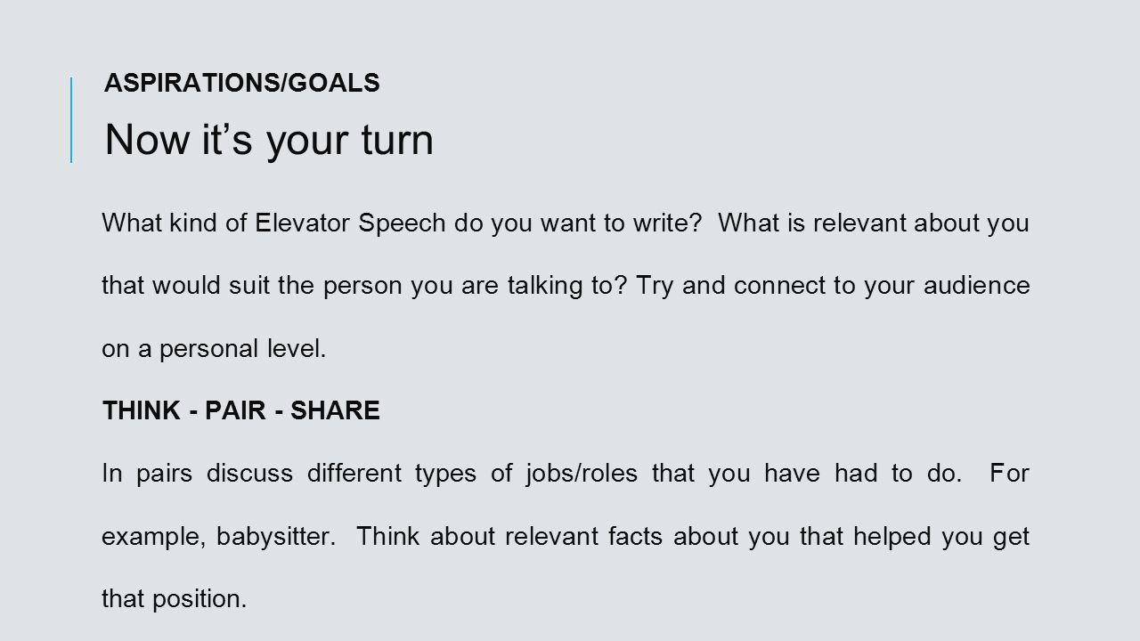 elevator speech examples for college students