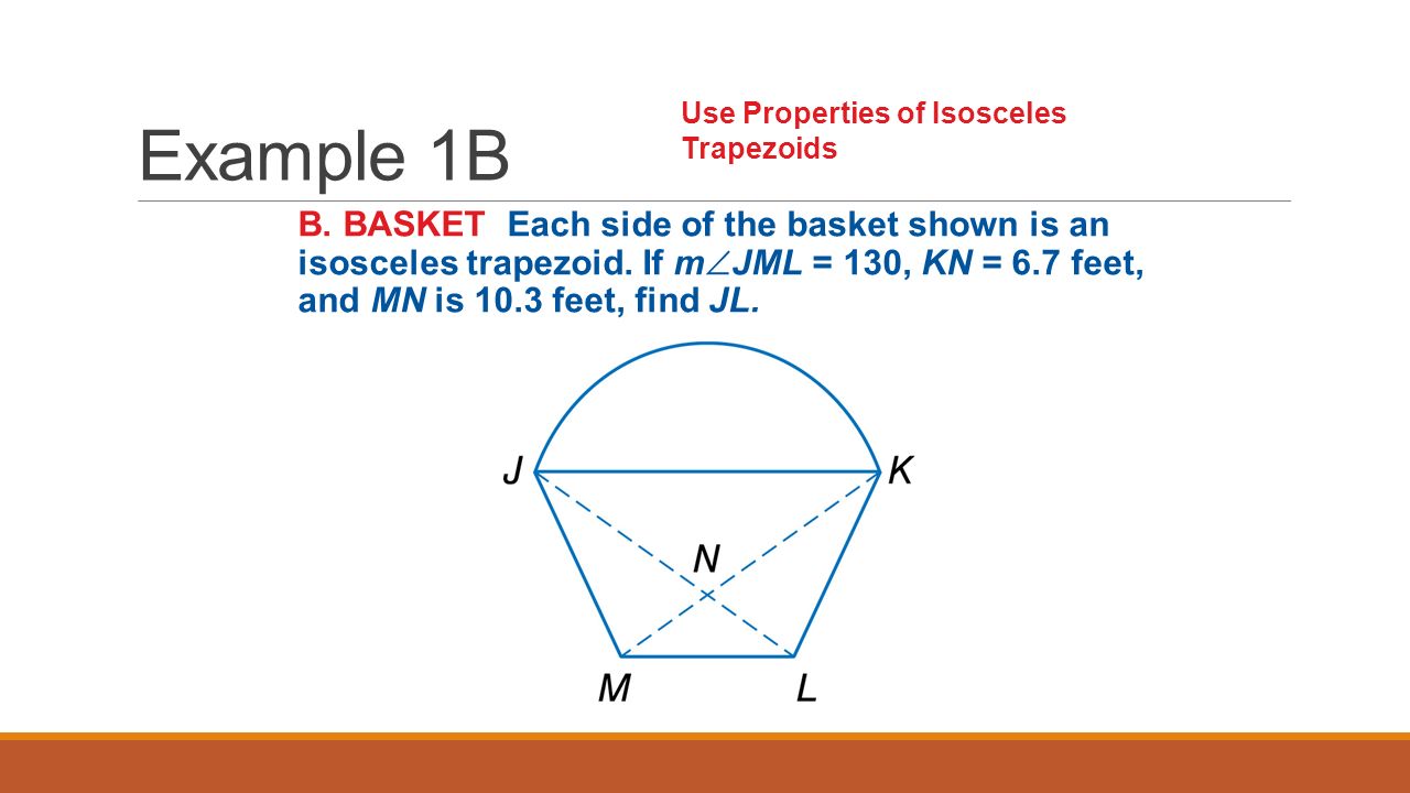 worksheet Properties Of Trapezoids day 2 trapezoids concept 1 example 1a use properties of isosceles 1b b