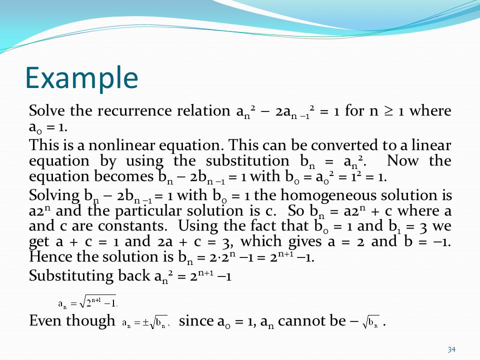 Chapter 8 With Question Answer Animations Summary Example Solve The Recurrence Relation A N 2 2a 1 For