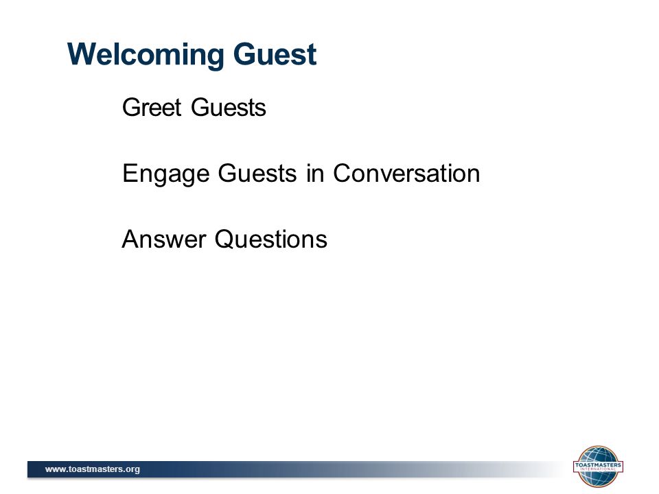 Greet Guests Welcoming Guest Engage Guests in Conversation Answer Questions