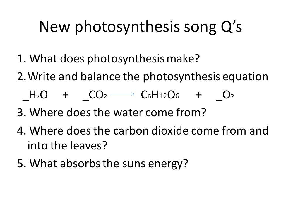 Plant Nutrition Photosynthesis Lo Define And Write The Balanced New Photosynthesis Song Q S 1 What Does Make