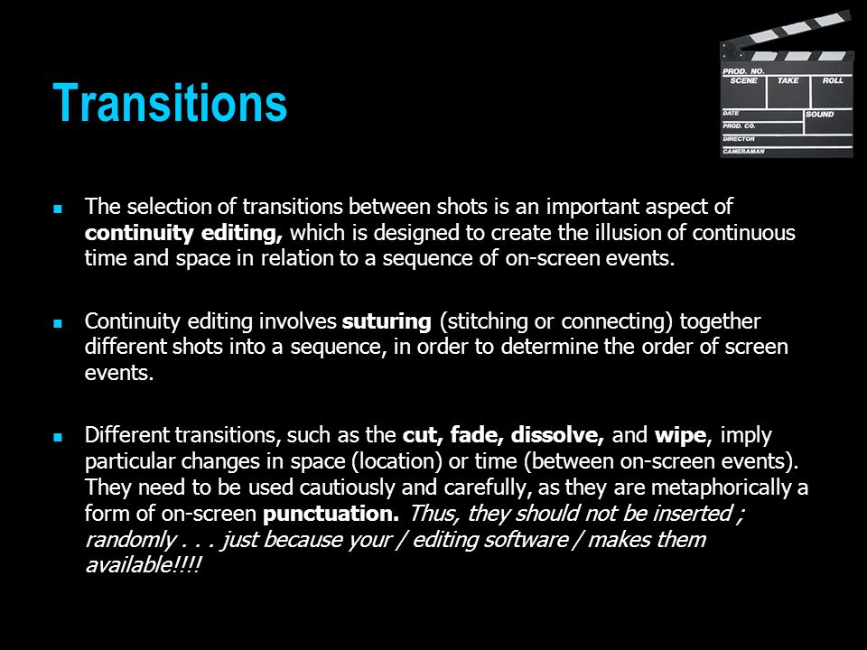 the punctuation of film making transitions the punctuation of film form cut film