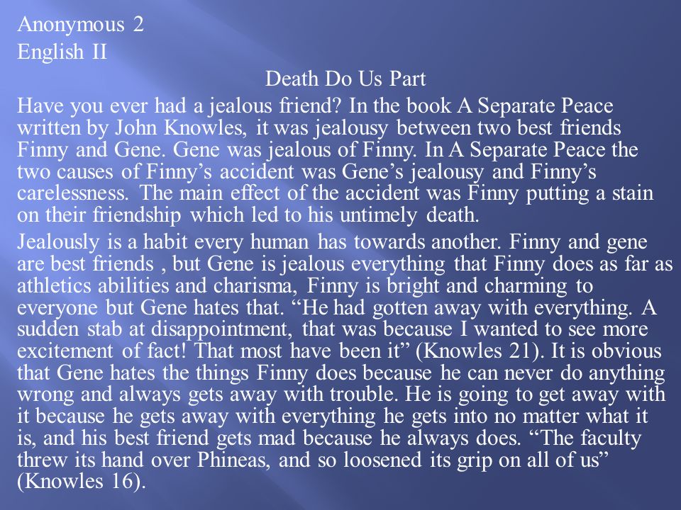a comparison of gene and finny in a separate peace by john knowles a comparison of gene and finny in a separate peace by john knowles