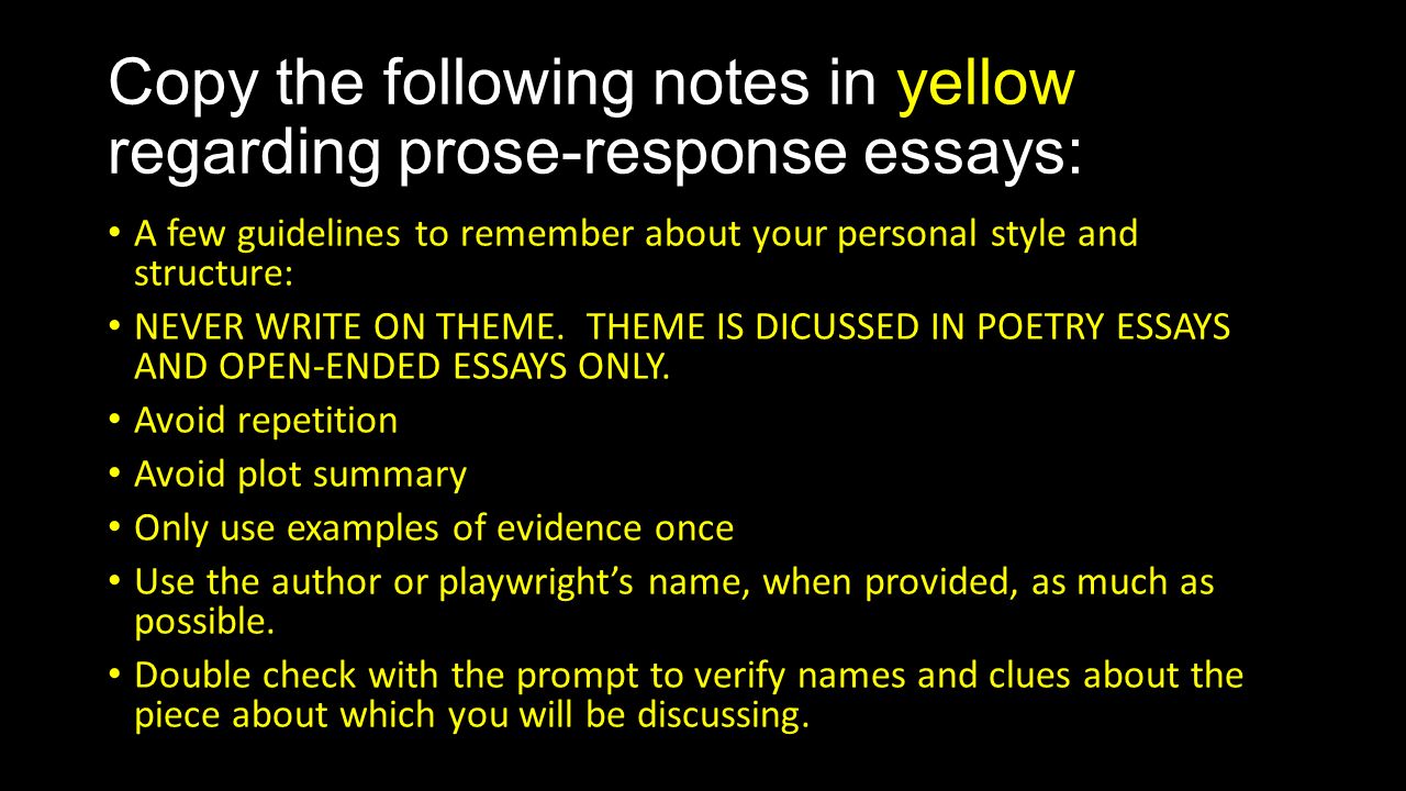 English Class Essay How To Prose Response Essays Copy The Following Notes In Yellow Copy Proposal Essay Topics also Apa Essay Paper Essays To Copy How To Prose Response Essays Copy The Following Notes Reflective Essay English Class
