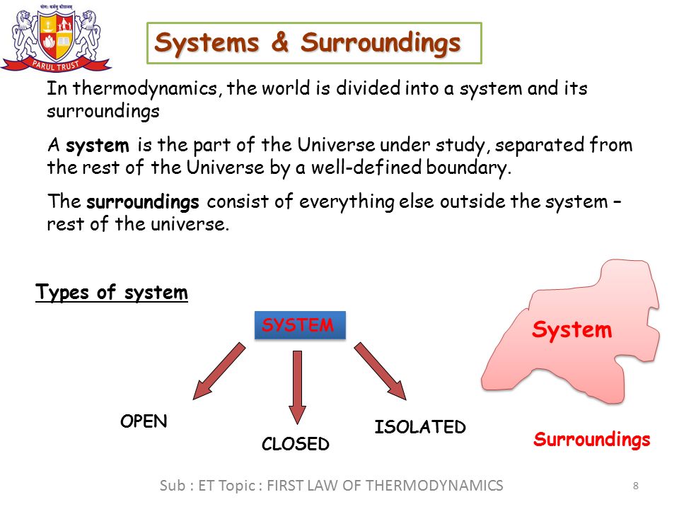Parul Institute Of Technology Subject Code Name First Law Of Thermodynamics 7 If The System Does Not Move With A Velocity And Has No Change In Elevation