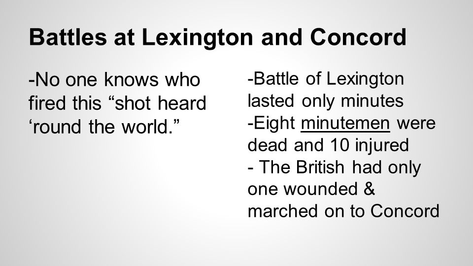 lexington and concord who fired first Battles of lexington and concord on the 15 of april 1775, general thomas gage, british military governor of massachusetts, was ordered to destroy the rebel's military stores at concord to accomplish this he assembled the flanking units, including light infantry and grenadiers, from his boston garrison. lexington and concord who fired first Battles of lexington and concord on the 15 of april 1775, general thomas gage, british military governor of massachusetts, was ordered to destroy the rebel's military stores at concord to accomplish this he assembled the flanking units, including light infantry and grenadiers, from his boston garrison.