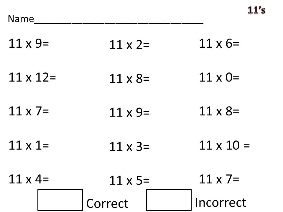 Multiplication Timed Tests Name 2 12 Name 11 X 9 7 1 4 2 8 3 5 6 0 10