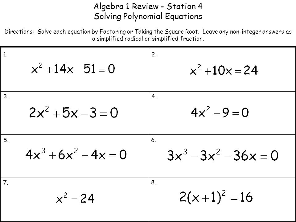 Solving Polynomial Equations By Factoring Answers Jennarocca Algebra 1 Review Station Solving Equations And Inequalities Polynomial By Factoring