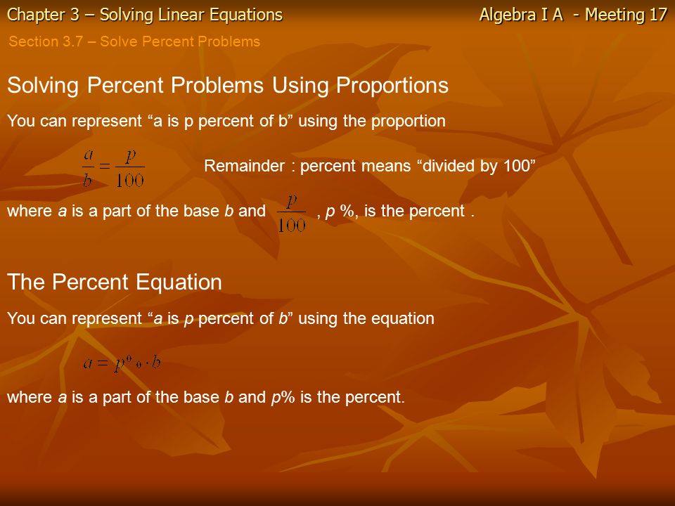 Chapter 3 Solving Linear Equations Algebra I A Meeting 17 1 Chapter 3 Solving Linear Equations