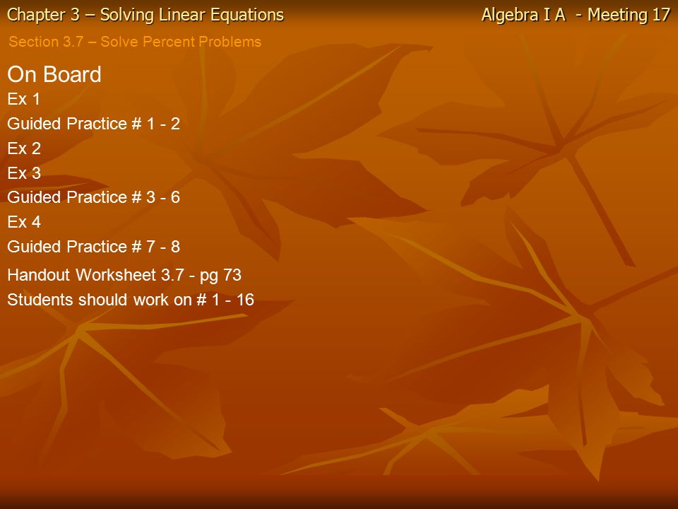 Solving Percent Problems Using Equations