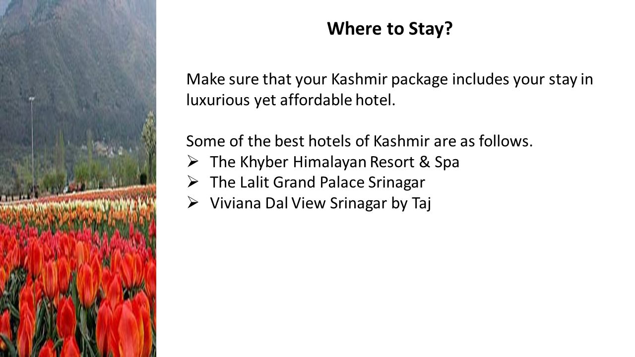 Make sure that your Kashmir package includes your stay in luxurious yet affordable hotel.