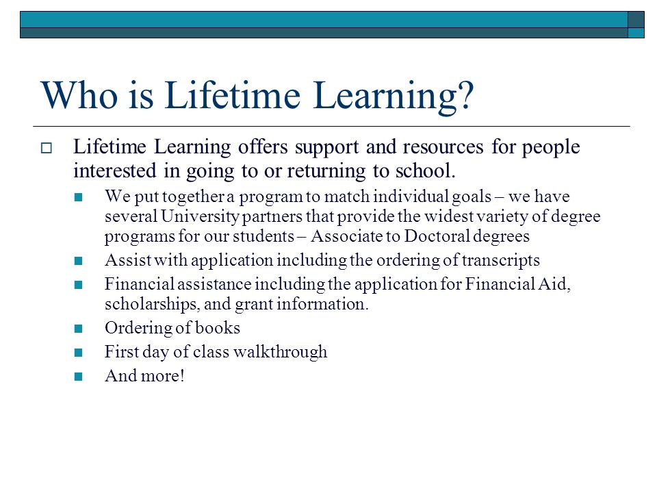 Who is Lifetime Learning.