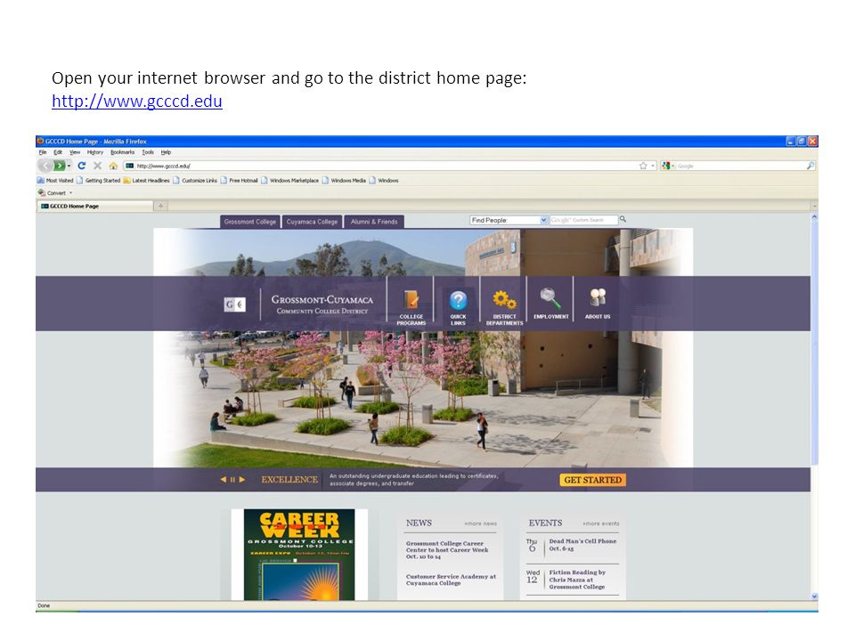 Open your internet browser and go to the district home page: