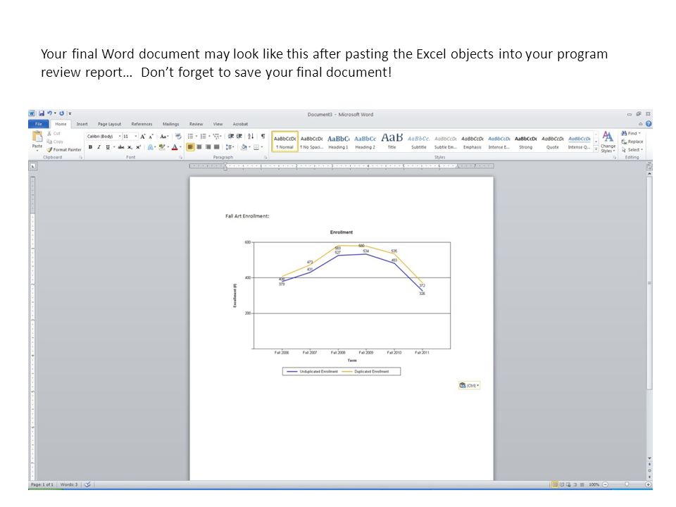Your final Word document may look like this after pasting the Excel objects into your program review report… Dont forget to save your final document!