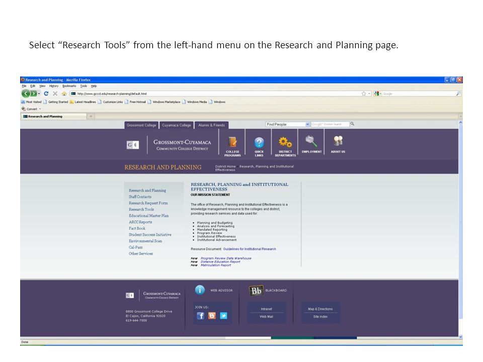 Select Research Tools from the left-hand menu on the Research and Planning page.