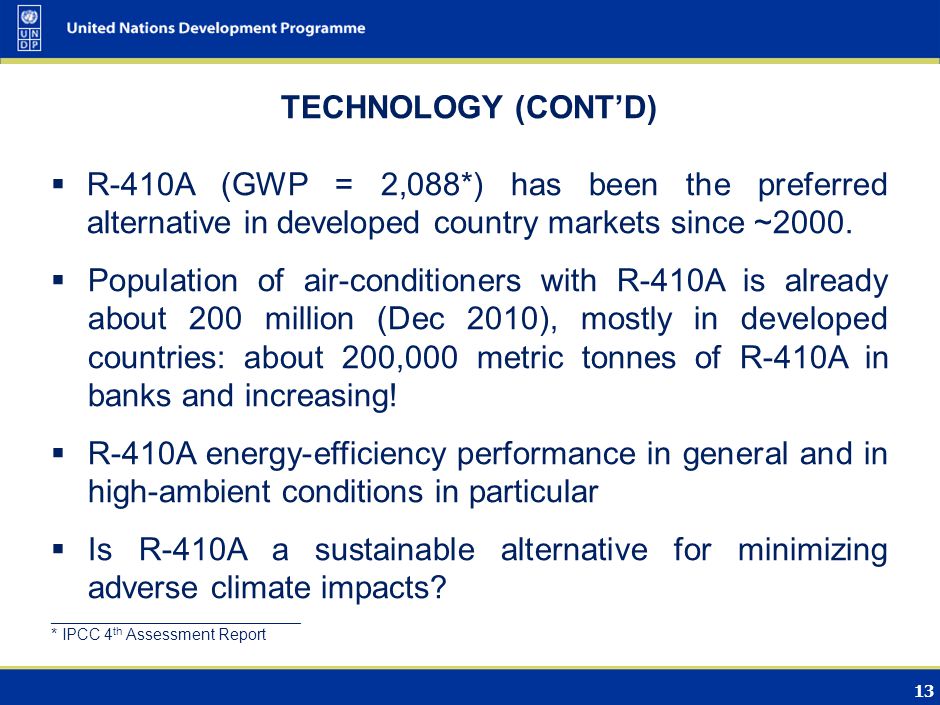 13 TECHNOLOGY (CONTD) R-410A (GWP = 2,088*) has been the preferred alternative in developed country markets since ~2000.