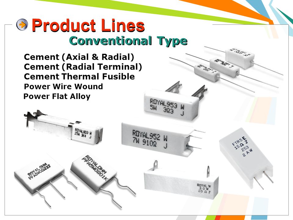 Product Lines 10 Conventional Type Cement (Axial & Radial) Cement (Radial Terminal) Cement Thermal Fusible Power Wire Wound Power Flat Alloy