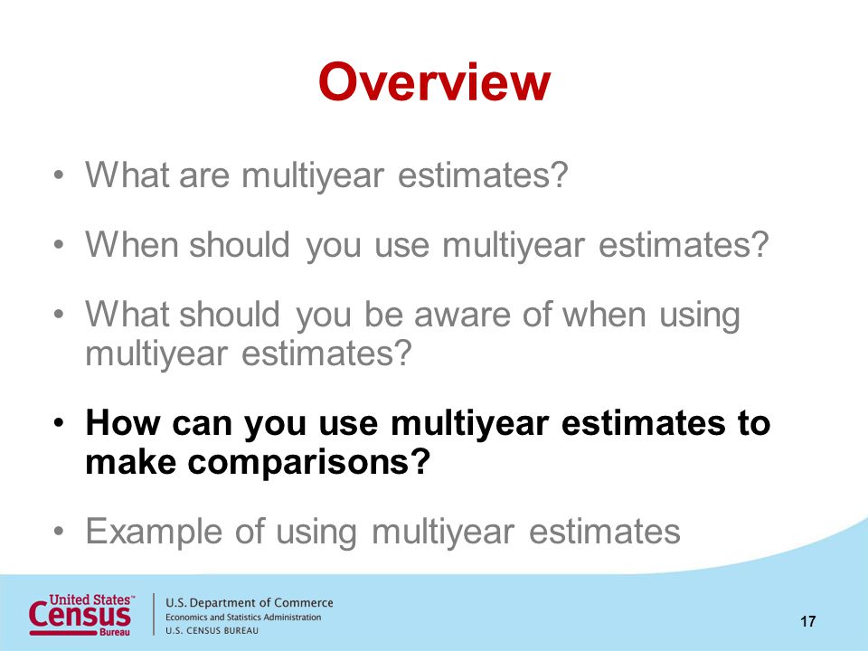 Overview What are multiyear estimates. When should you use multiyear estimates.