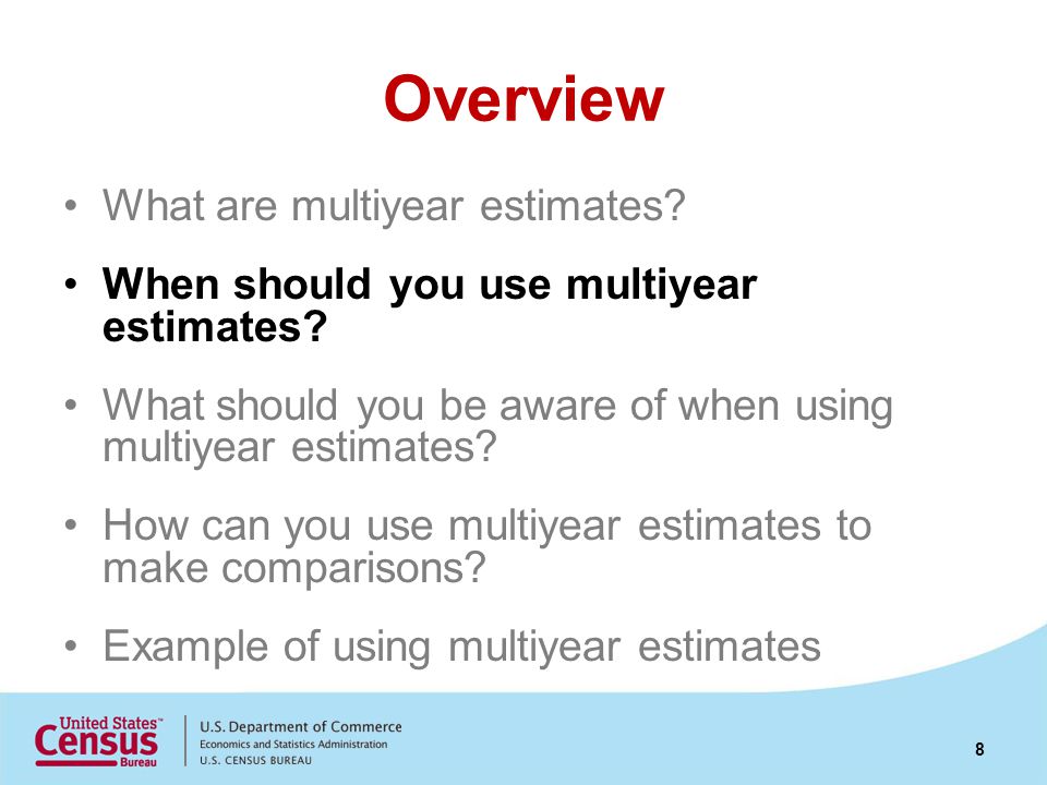 Overview What are multiyear estimates. When should you use multiyear estimates.