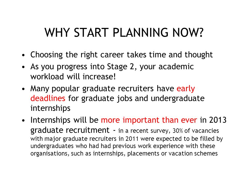 WHY START PLANNING NOW.