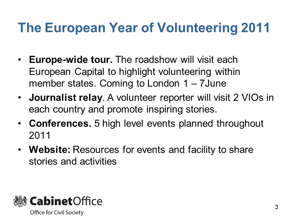 The European Year of Volunteering 2011 Europe-wide tour.