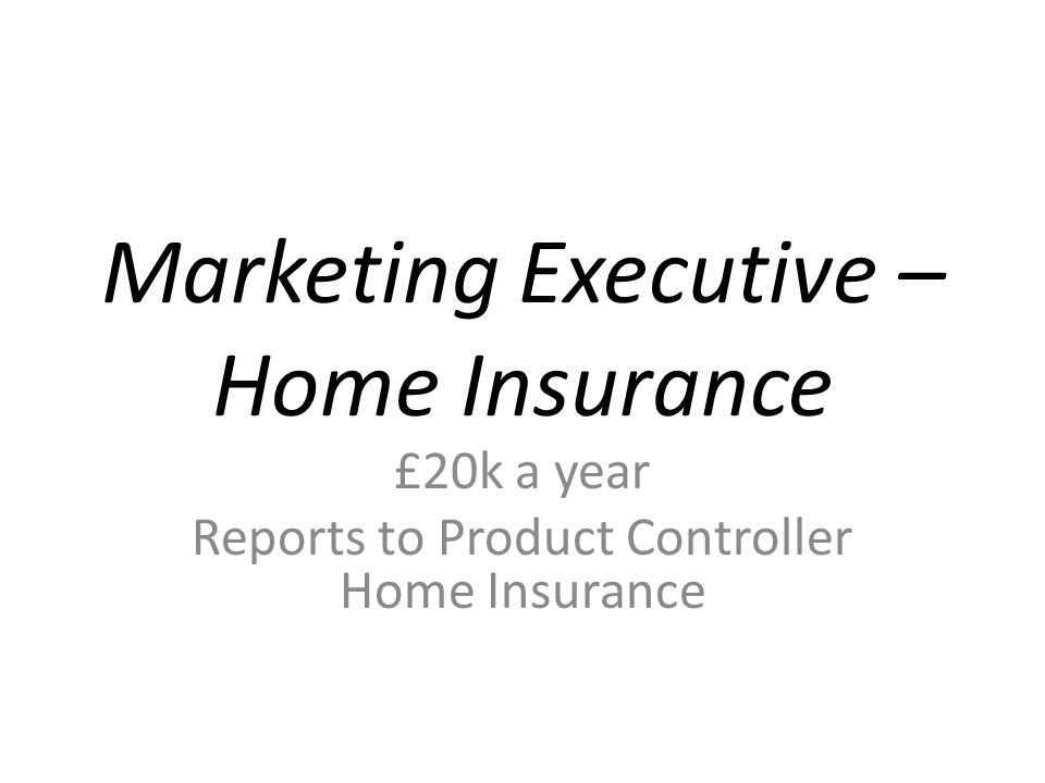 Marketing Executive – Home Insurance £20k a year Reports to Product Controller Home Insurance