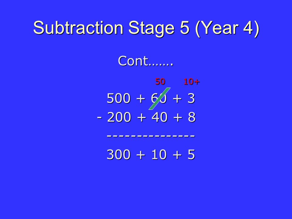 Subtraction Stage 5 (Year 4) Cont…….