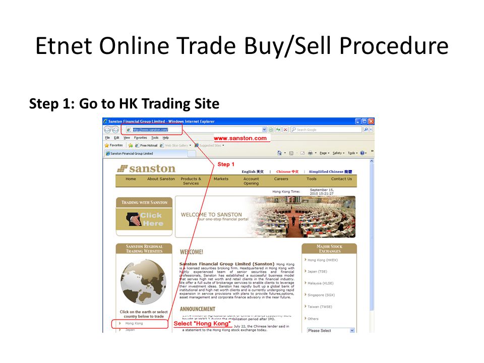 Etnet Online Trade Buy/Sell Procedure Step 1: Go to HK Trading Site