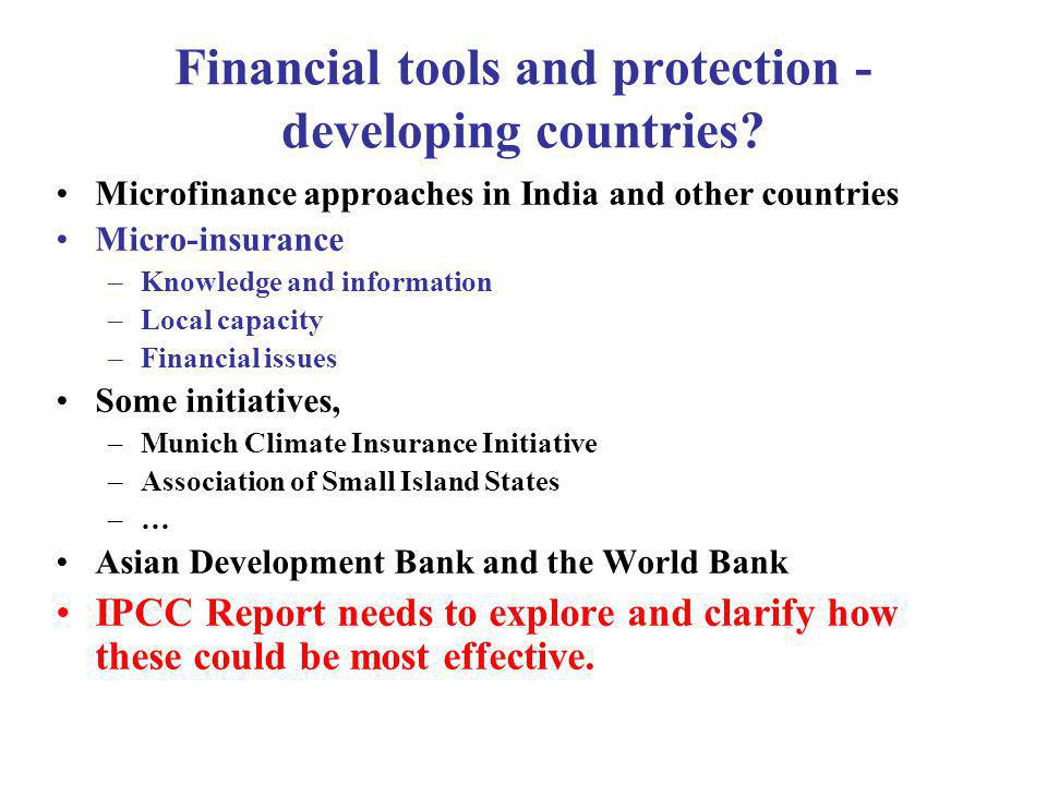 Financial tools and protection - developing countries.