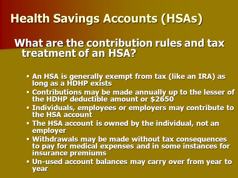Health Savings Accounts ( HSAs ) President Bush signed into law on December 8 th as part of the Medicare RX bill ( Eff.