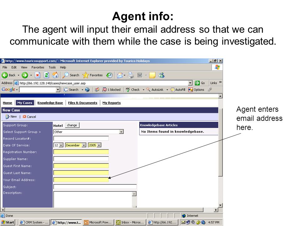 Agent info: The agent will input their  address so that we can communicate with them while the case is being investigated.