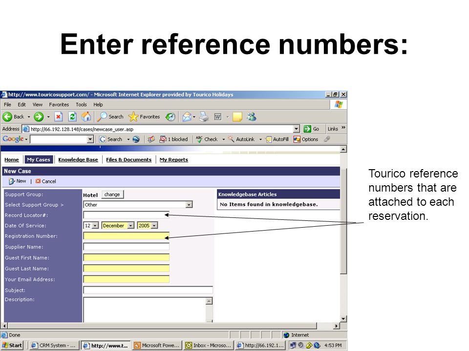 Enter reference numbers: Tourico reference numbers that are attached to each reservation.