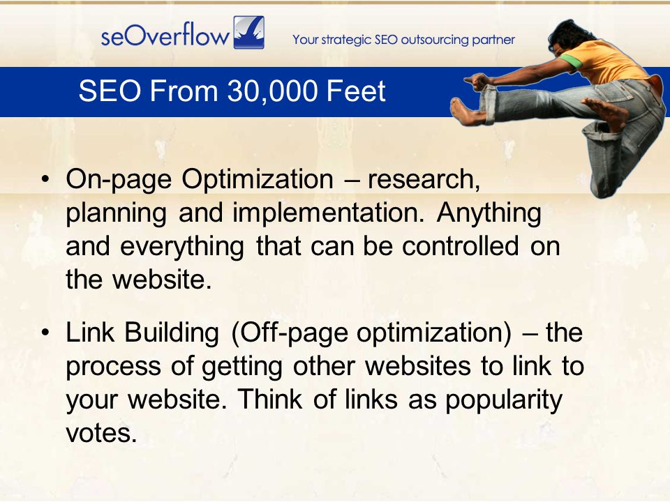 On-page Optimization – research, planning and implementation.