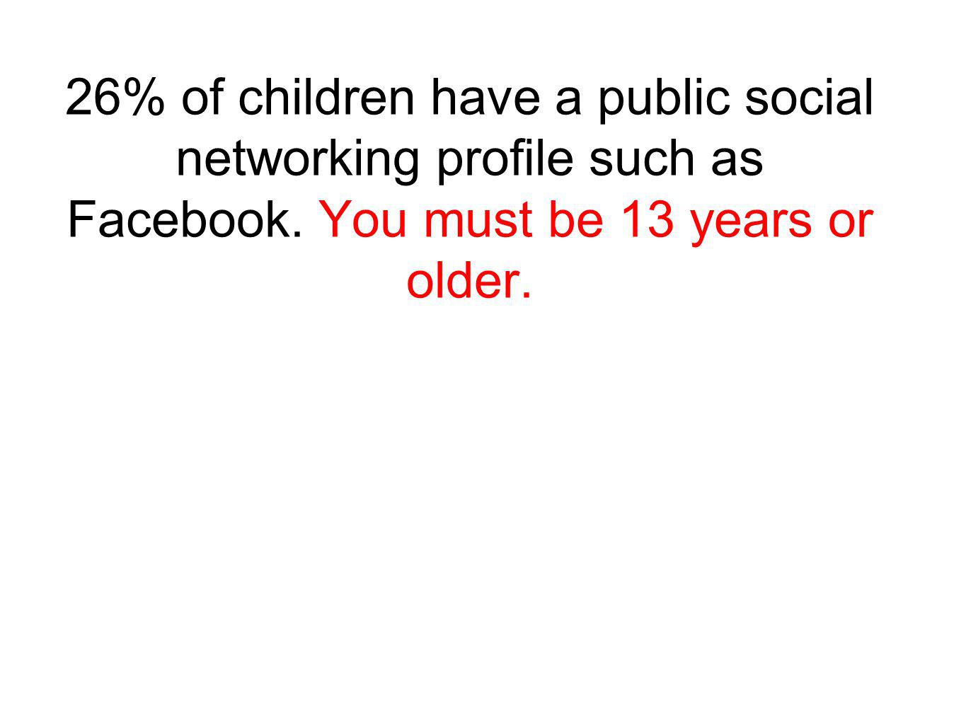 26% of children have a public social networking prole such as Facebook.