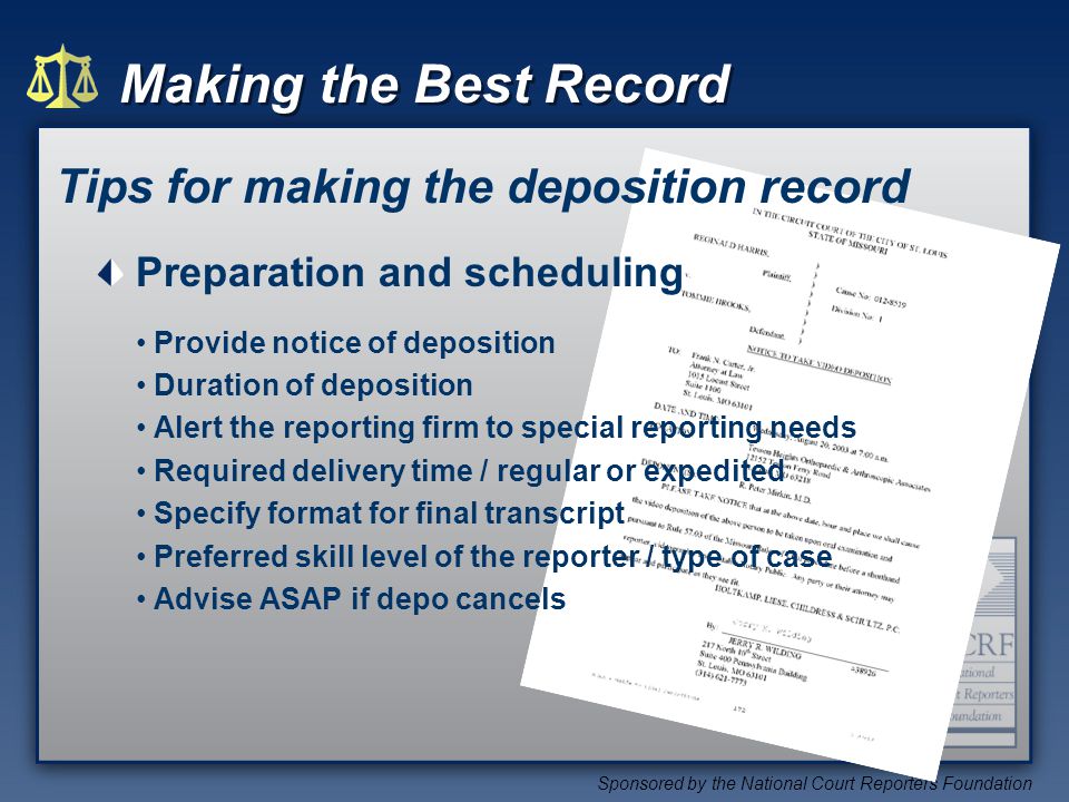 making the best record sponsored by the national court reporters deposition transcript format