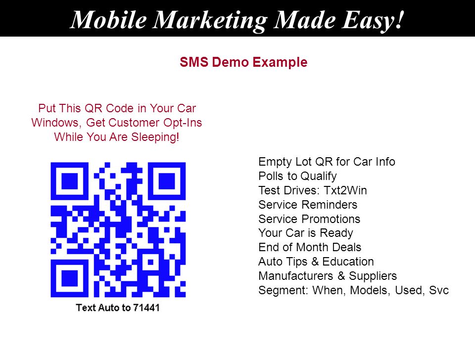 SMS Demo Example Mobile Marketing Made Easy.