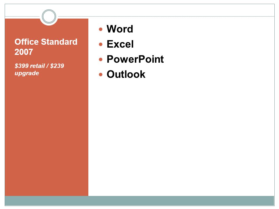 Office Standard 2007 $399 retail / $239 upgrade Word Excel PowerPoint Outlook