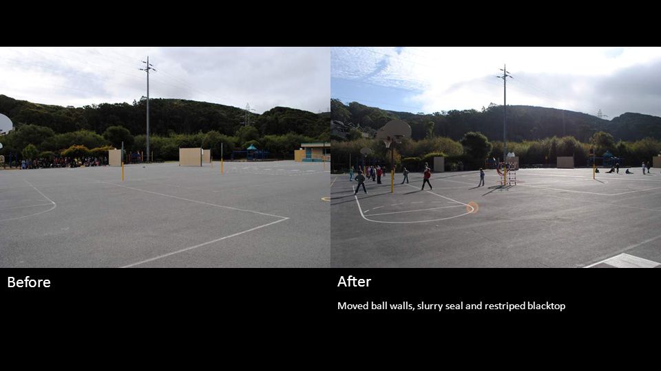 Moved ball walls, slurry seal and restriped blacktop Before After