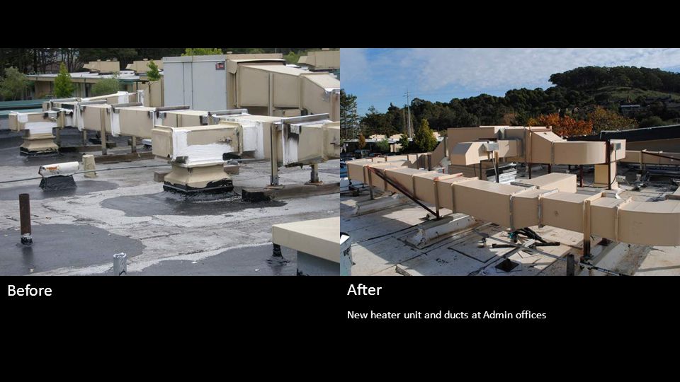 New heater unit and ducts at Admin offices Before After