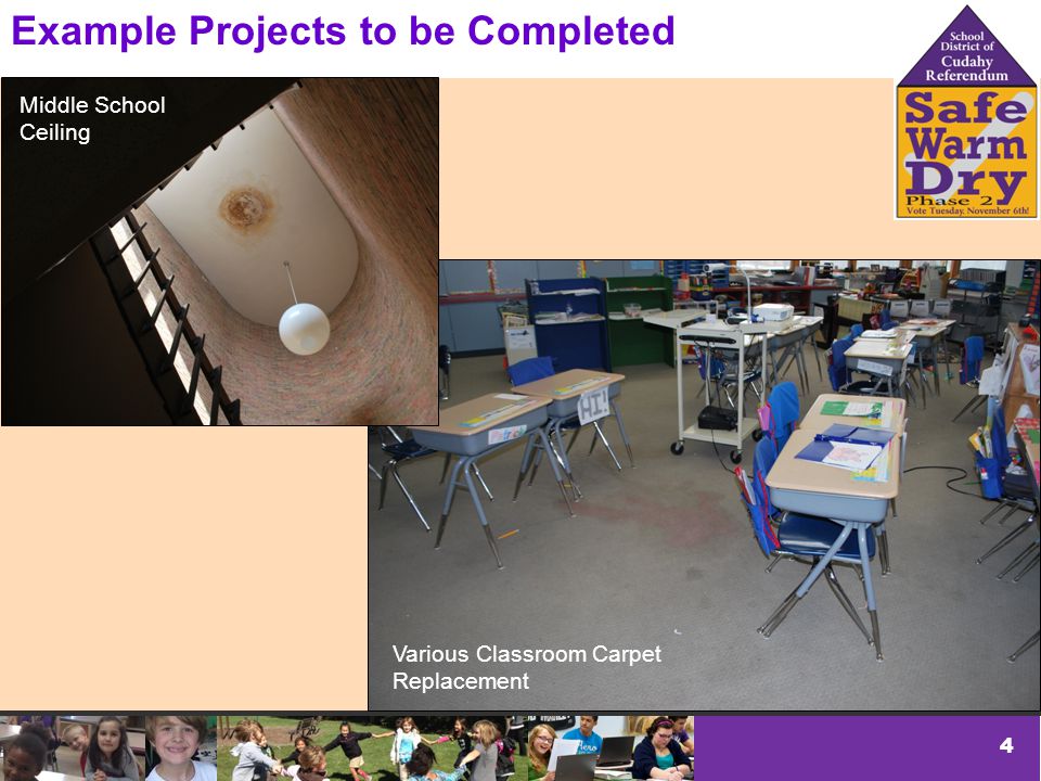 4 Example Projects to be Completed Middle School Ceiling Various Classroom Carpet Replacement