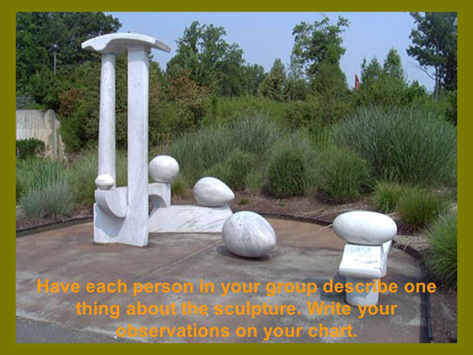 Have each person in your group describe one thing about the sculpture.