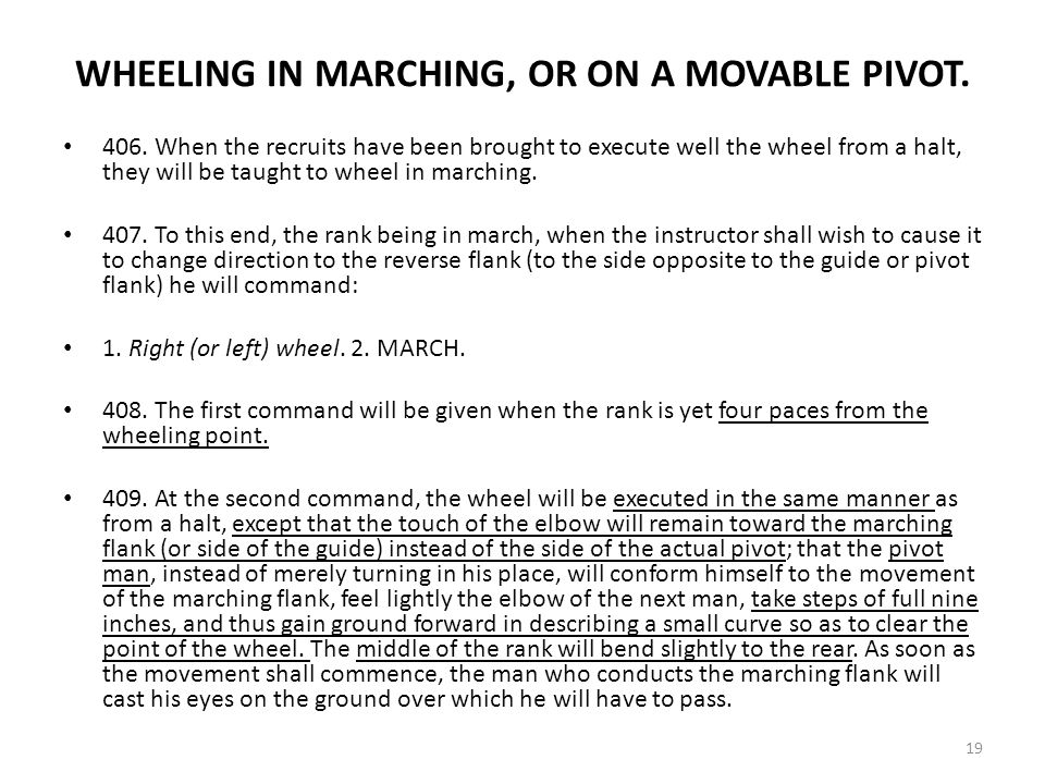 WHEELING IN MARCHING, OR ON A MOVABLE PIVOT