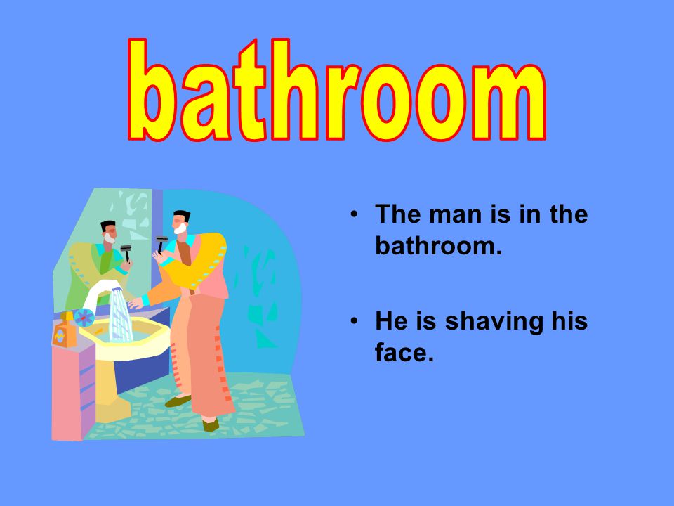 The man is in the bathroom. He is shaving his face.