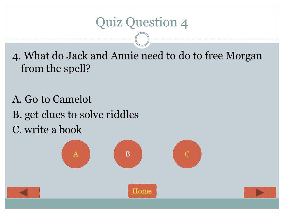 Quiz Question 4 4. What do Jack and Annie need to do to free Morgan from the spell.