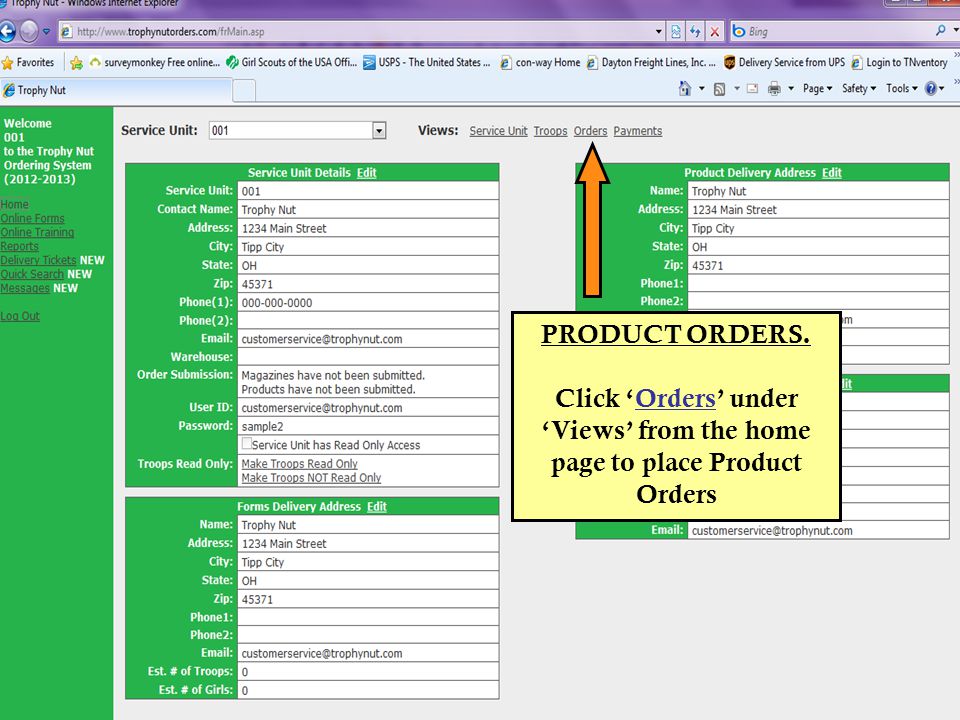 PRODUCT ORDERS. Click Orders under Views from the home page to place Product Orders