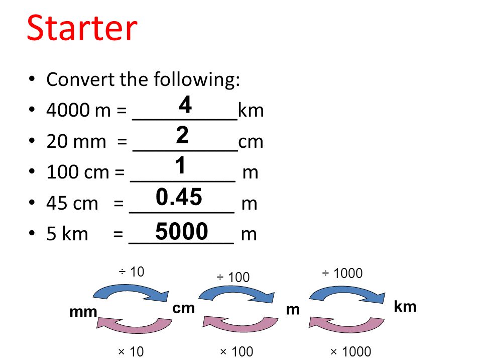 Worksheets M Km Mm starter convert the following 4000 m km 20 mm cm 100 cm