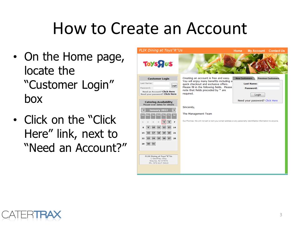 How to Create an Account On the Home page, locate the Customer Login box Click on the Click Here link, next to Need an Account.