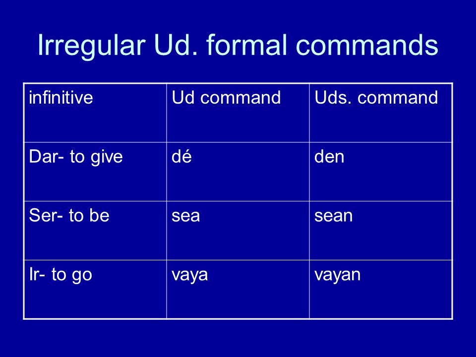 Irregular Ud. formal commands infinitiveUd commandUds.