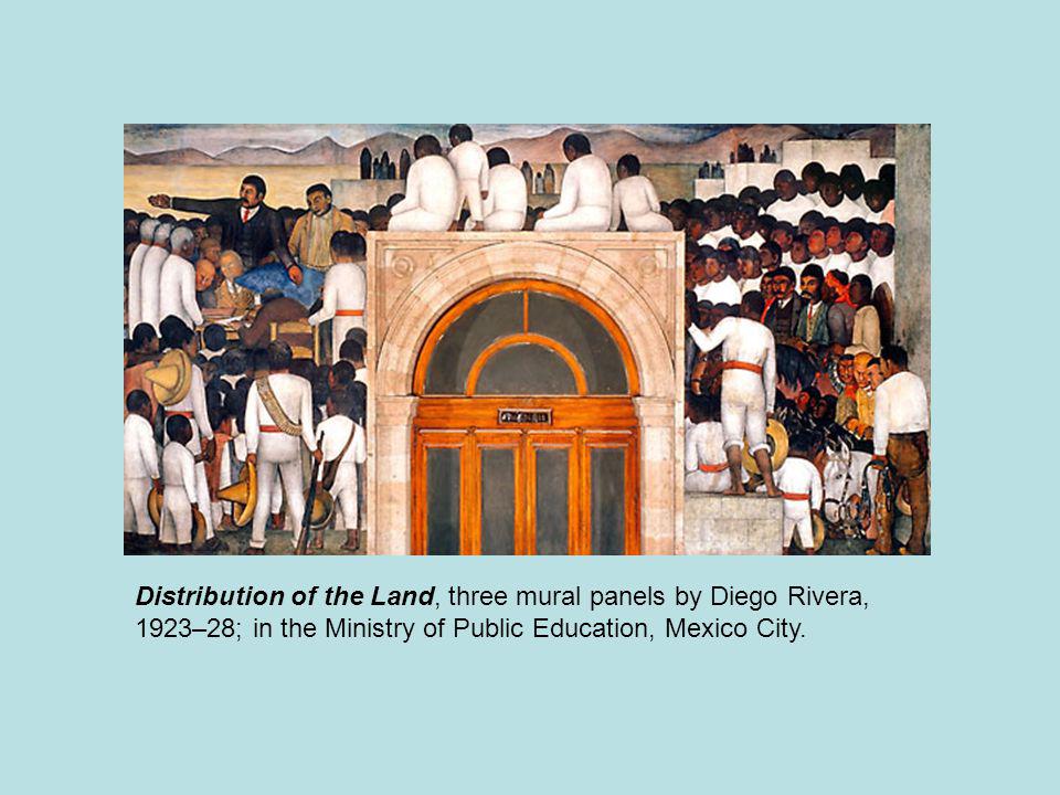 Distribution of the Land, three mural panels by Diego Rivera, 1923–28; in the Ministry of Public Education, Mexico City.